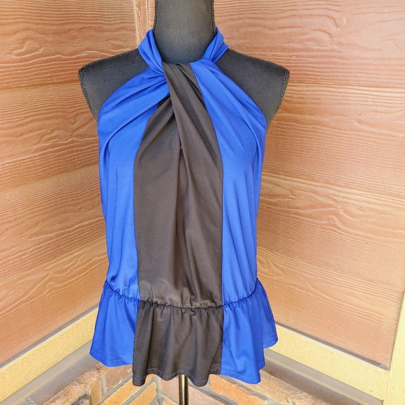 Cache Blue and Black Halter Top Blouse Size Small - Picture 2 of 7
